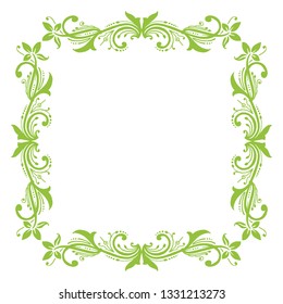 Vector illustration green leaf flower frame decor hand drawn