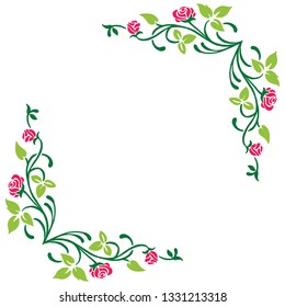 Vector illustration green leaf flower frame decor hand drawn