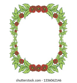 Vector illustration green leaf frame with rose flower hand drawn