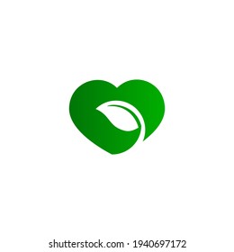 Vector illustration of green leaf and heart for icon, a symbol for natural lovers. organic product lovers logo