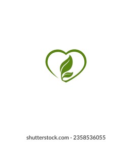 Ilustración vectorial de la hoja verde y el corazón para los íconos, símbolo para los amantes naturales. logo de los amantes de los productos orgánicos