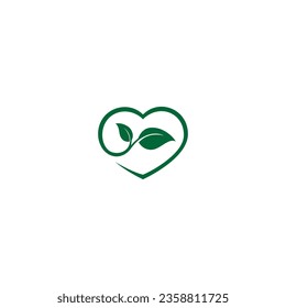 Vector illustration of green leaf and heart for icon, a symbol for natural lovers. organic product lovers logo