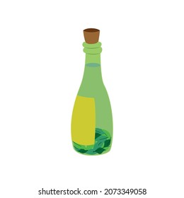 Vector illustration of green leaf herb bottle flat design