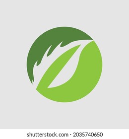 vector illustration of green leaf logo design at background gray