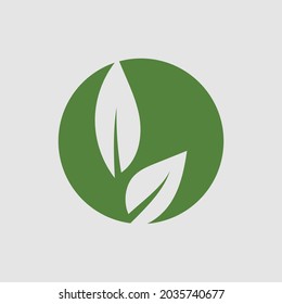 vector illustration of green leaf logo design at background gray
