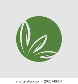 vector illustration of green leaf logo design at background gray