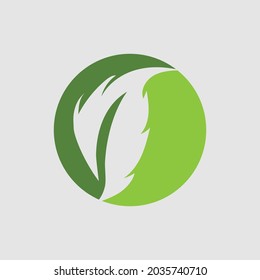 vector illustration of green leaf logo design at background gray