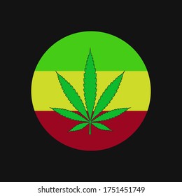 Vector illustration of a green leaf of marijuana on the background of the green-yellow-red flag of the pan-African countries. Cannabis for logo, icons, banners, posters.