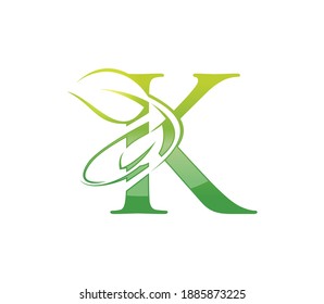 A Vector Illustration of Green Leaf Monogram Initial Letter K