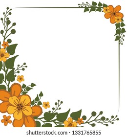 Vector illustration green leaf orange wreath frame for cards hand drawn