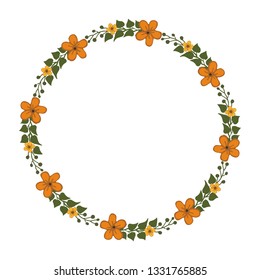 Vector illustration green leaf orange wreath frame for cards hand drawn
