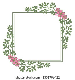 Vector illustration green leaf orange flower frame with pink flower frames hand drawn