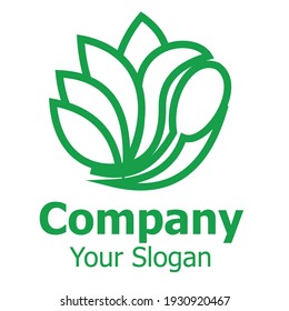Vector illustration of a green leaf and spoon combination logo template with editable line style depiction. 4000 x 4000 pixel perfect.