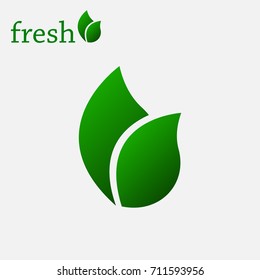 vector illustration of a green leaf with a tree, with the inscription fresh, logo