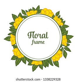 Vector illustration green leaf with yellow floral frame hand drawn