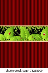 vector illustration of green leafs on striped abstract backdrop