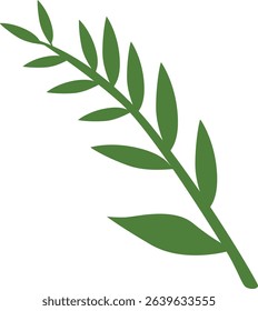Vector illustration of a green leafy branch with a simple style. Suitable for eco, botanical, or organic themed graphic content.

