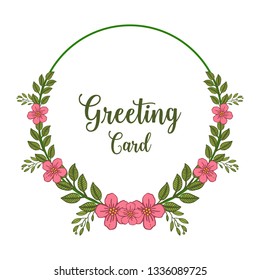 Vector illustration green leafy flower frame with invitation of greeting cards hand drawn