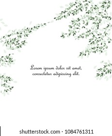 Vector illustration of green leaves. Background with branches and leaves, place for text