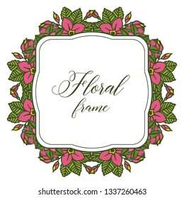 Vector illustration green leaves with crowd pink floral frame hand drawn