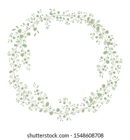 Vector illustration of green leaves decorated in a circle, beautiful watercolor style
