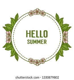 Vector illustration green leaves flower frame with greeting card hello summer hand drawn