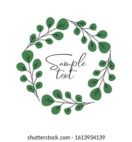 Vector illustration of green leaves. Natural background, invitation card template with branches and leaf decoration.