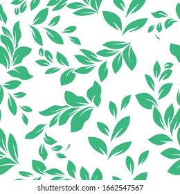 Vector illustration green leaves. Seamless pattern with leaves. Vector background without borders.