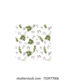vector illustration, green leaves and twigs, purple, tropical seamless pattern