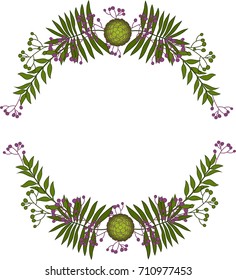 vector illustration, green leaves and twigs, purple, tropical 