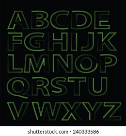 Vector Illustration  with Green Light Alphabet on Dark Background