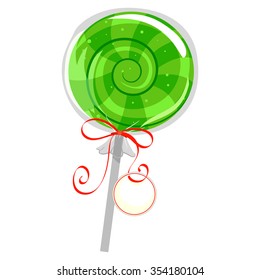 Vector Illustration Of Green Lollipop With Wrapper And Tag