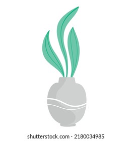 Vector illustration green long plant in pot on white isolated background.
