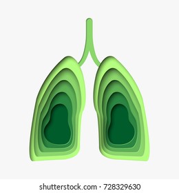 Vector illustration of green lungs in paper art style.