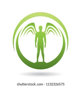 Vector Illustration of a Green Man with Wings Icon