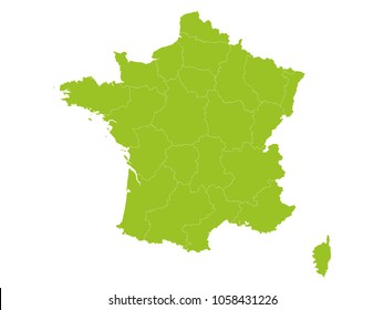 Vector illustration of a Green Map of France with Provinces