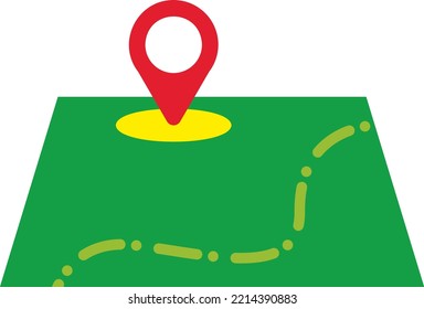 Vector illustration of a green map with roads and position marker. Geographic location and gps systems. Global positioning. Journey and route.