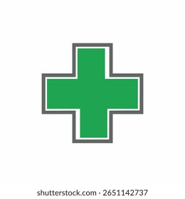 A vector illustration of a green medical cross with a distinct outline, offering a slightly more stylized representation than the solid version.