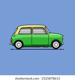 Vector Illustration of a Green Mini Car Suitable for Use as a Cover for Children's Picture Books, Stickers, and to Complete an Illustration Design Work