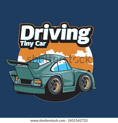 Vector Illustration of Green Mini Car with Vintage Illustration Available for Kids Badge