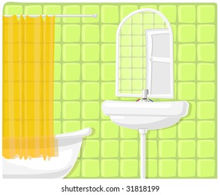 Vector illustration of green modern bathroom