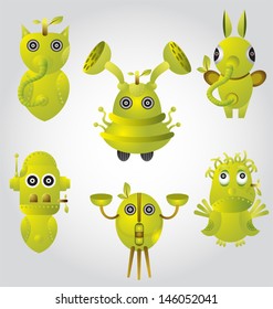 vector illustration of green monster set