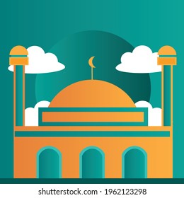 Vector illustration of green mosque perfect for ramadan and eid mubarak background.