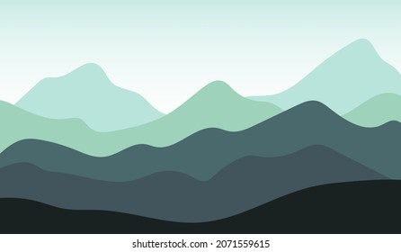 vector illustration of a green mountain landscape panoramic view.