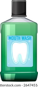 Vector illustration of a green mouthwash bottle with a tooth icon, featuring clean lines and vibrant colors