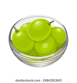 Ilustración vectorial de uvas de moscatel verde en un tazón de vidrio, aislado sobre fondo blanco.