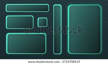 Vector illustration. Green neon banner frames for user interface icon set.