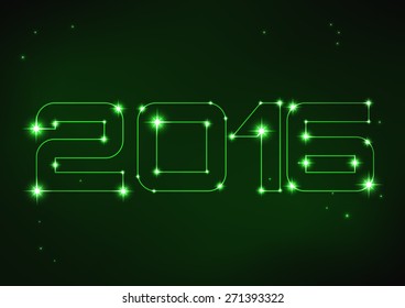 Vector illustration of green number 2016 in style of constellation 