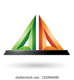 Vector Illustration of Green and Orange 3d Pyramidical Embossed Shape isolated on a White Background