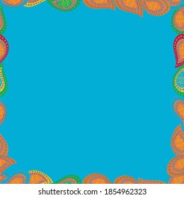 Vector illustration. Illustration in green, orange and blue colors. Seamless pattern. Square frames doodles.